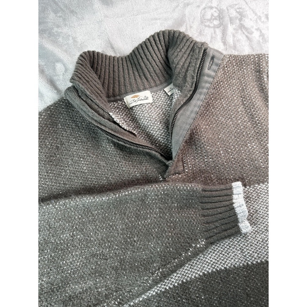Bob Timberlake Sweater Mens L Gray 1/4 Zip Mock Neck Mohair Wool Blend Knit Warm